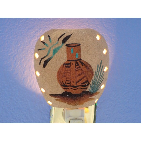 Navajo Art Pottery Sand Painted Night Light Signed Desert Southwest Vintage 6" - Picture 1 of 8